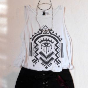 Raw Hem Cropped Tribal Tank